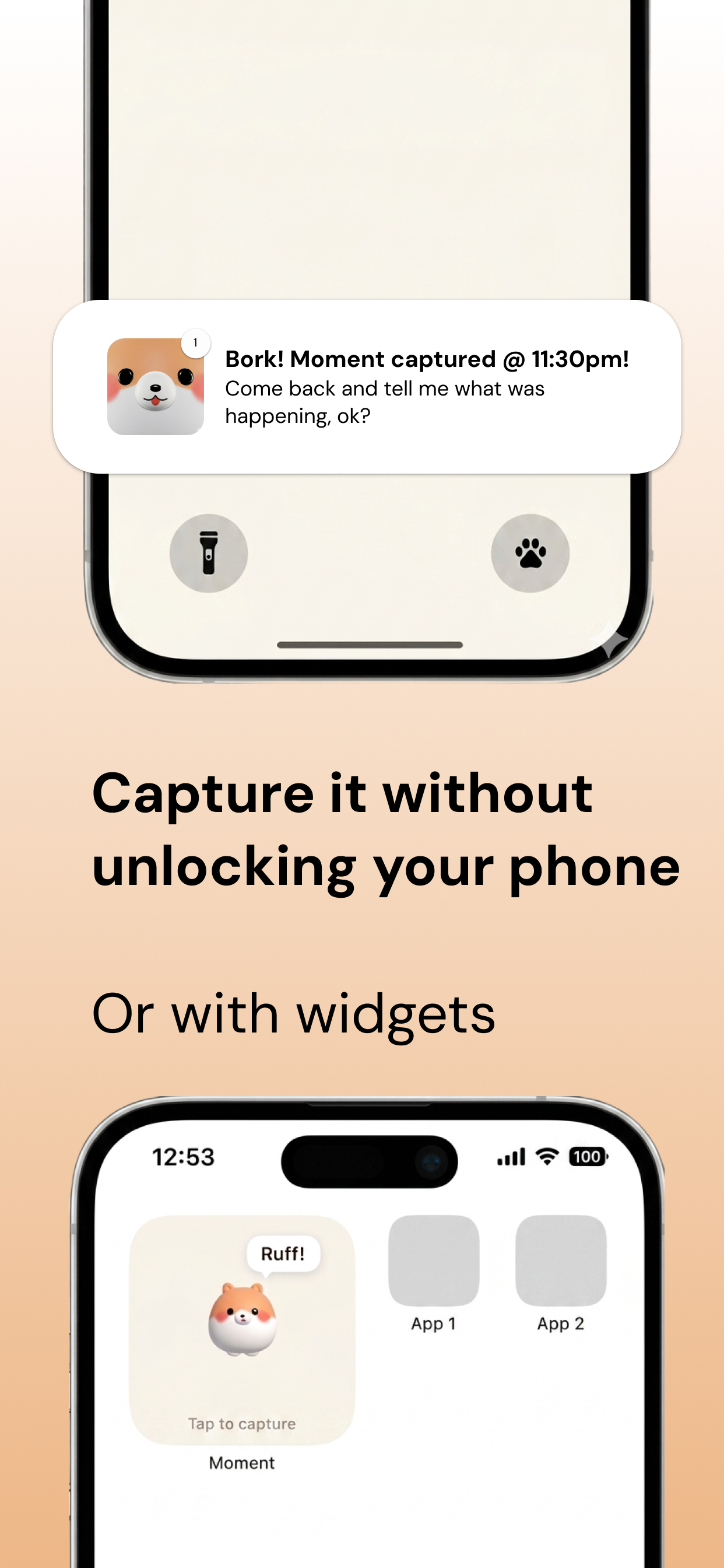 Lock screen widget — capture a moment without unlocking